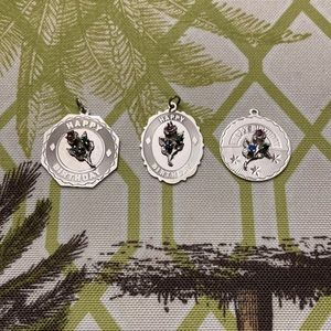 Heavyweight STERLING genuine stones”Happy Bday”pendants#1octagon#2-oval#3-circle